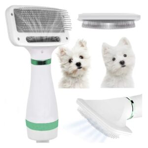 Perie Electrica 2 In 1 Pentru Animale | Uscator Integrat | 2 Moduri De Uscare | Silentioasa | Alb-Verde