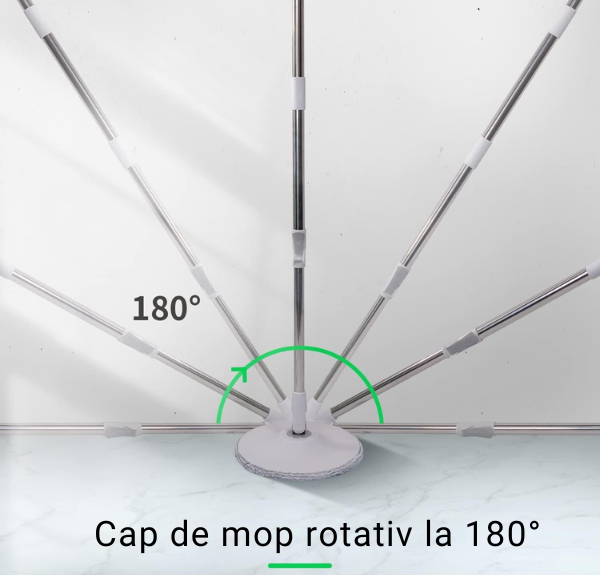 Set Mop Cu Galeata | Rotire 360° | Separare Apa Curata / Apa Murdara | Laveta Microfibra | Alb - imagine 6