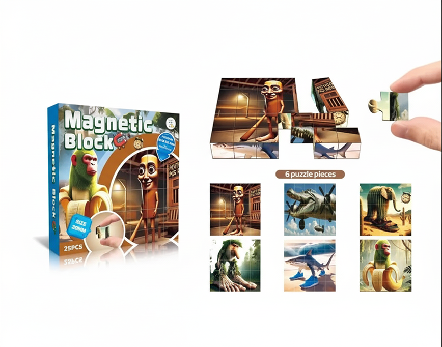 PROMO 1+1 Puzzle Magnetic Educativ Pentru Copii | Cuburi Magnetice 3+ Ani | Joc Creativ Cu Imagini Multiple - imagine 7