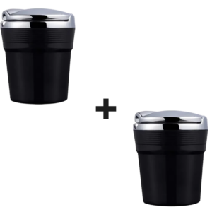 1+1 PROMO Scrumiera auto cu lumina LED, capac etans, negru, compatibila suport pahare