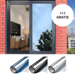 1+1 PROMO Folie Reflexivă pentru Geamuri Interioare cu Efect de Oglindă | Protecție Solară UV | 60 x 300 cm