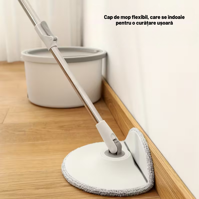 Set Mop Cu Galeata | Rotire 360° | Separare Apa Curata / Apa Murdara | Laveta Microfibra | Alb - imagine 8