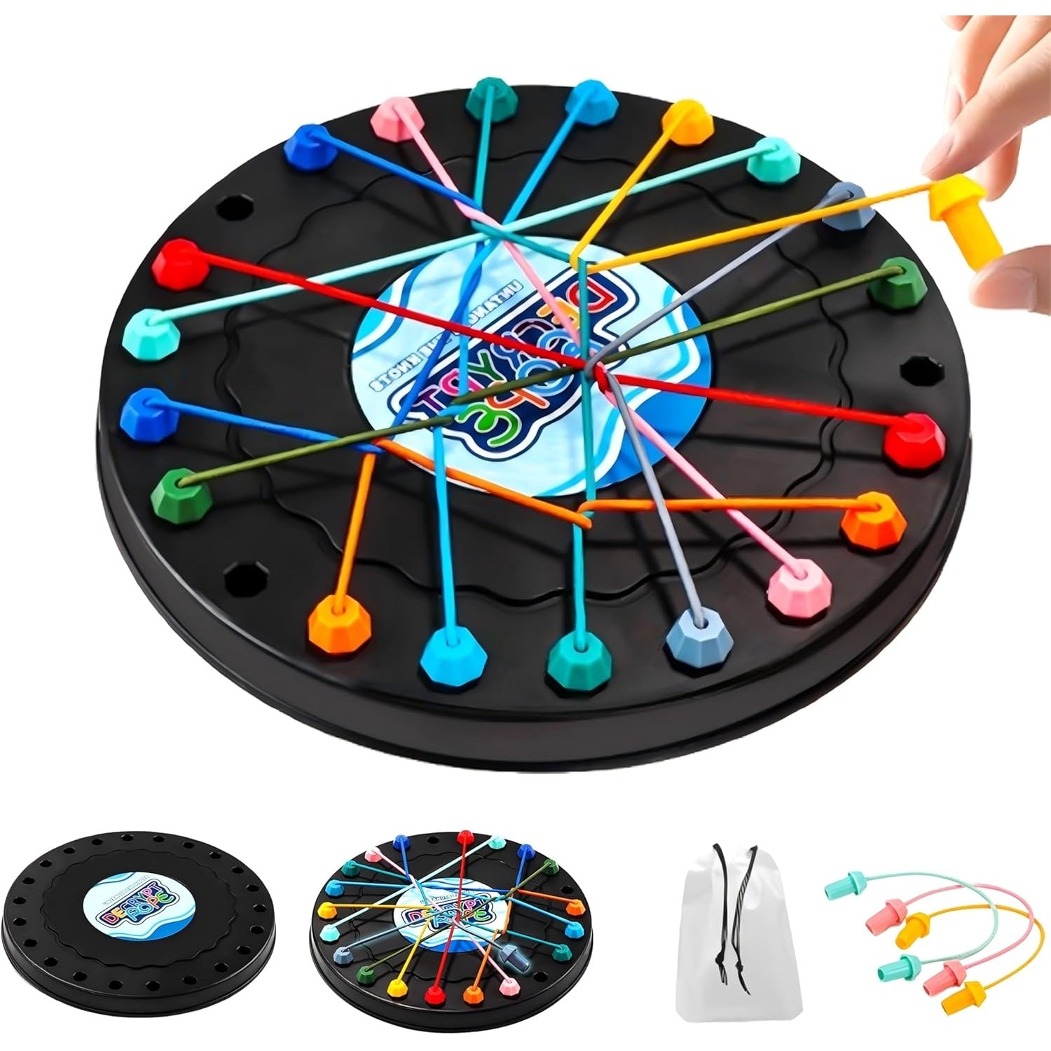 Puzzle Educativ Cu Snururi Colorate | Dezleaga Nodurile | Joc Antistres Pentru Toata Familia | 18 x 18 cm