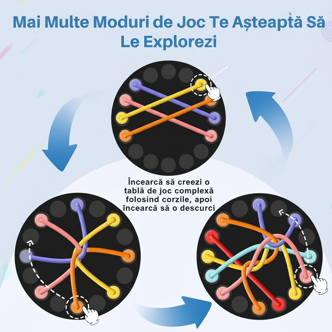 Puzzle Educativ Cu Snururi Colorate | Dezleaga Nodurile | Joc Antistres Pentru Toata Familia | 18 x 18 cm - imagine 4