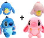 PROMO 1+1 Jucarie De Plus Stitch Roz si Albastru Cu Rucsac Galben | 24 CM | Jucarie Mare De Imbratisat | Copii 3+ Ani