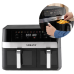 Air Fryer 2000W | Capacitate Mare - 2 Cuve 7 litri + 4 litri | Temperatura Reglabila 80-200°C | Protectie Supraincalzire