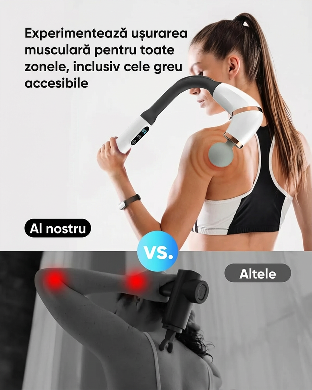 Pistol de Masaj Deep Tissue | 9 Trepte Intensitate | 4 Capete Interchangeabile | Maner Ergonomic 120° | - imagine 8