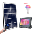 Proiector Solar Led 200W RGB, Iluminat Perimetral, cu Panou Solar 5V 25W, Acumulator 18000mA, Led SMD5050 + Bec smart, 10W, Reglabil, WiFi