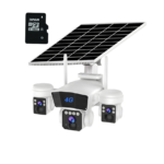 Camera Supraveghere cu Panou Solar, Conexiune 4G, Rotatie 360° Panoramică Cu 3 Lentile, Zoom 10x, Card Memorie Cadou