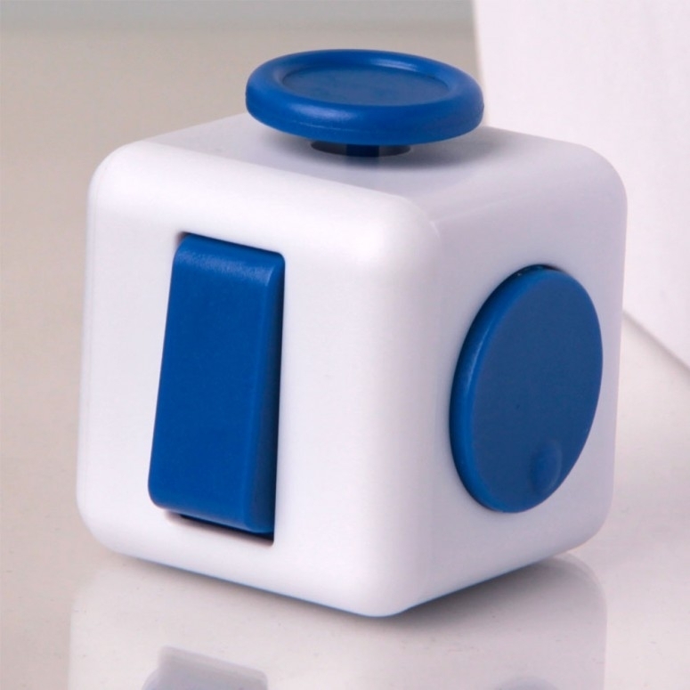 Cub antistres, fidget cube cu latura anti-anxietate, alb-albastru inchis, 3x3x3 cm Smartmall - imagine 2