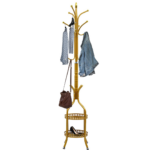 Cuier Metalic Auriu cu 2 Cosuri Depozitare | 31 x 31 x 185 cm | Suport Haine Tip Hat Tree | Sarcina 15 kg