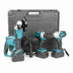 Trusa Scule 4 In 1 Cu Lanterna pe Acumulatori | 3 Acumulatori 128V | Polizor, Bormasina, Rotopercutor, Impact | Cu Incarcator Si Accesorii