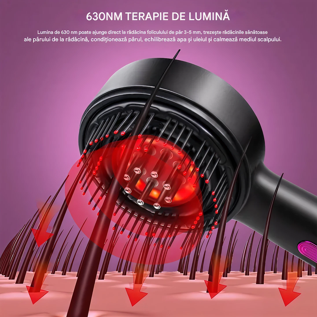 Perie Electrica Masaj Scalp 630nm LED Infrarosu | 3 Moduri Masaj | Aplicator Ulei 6 ml | IPX7 | 1400 mAh | USB-C - imagine 2