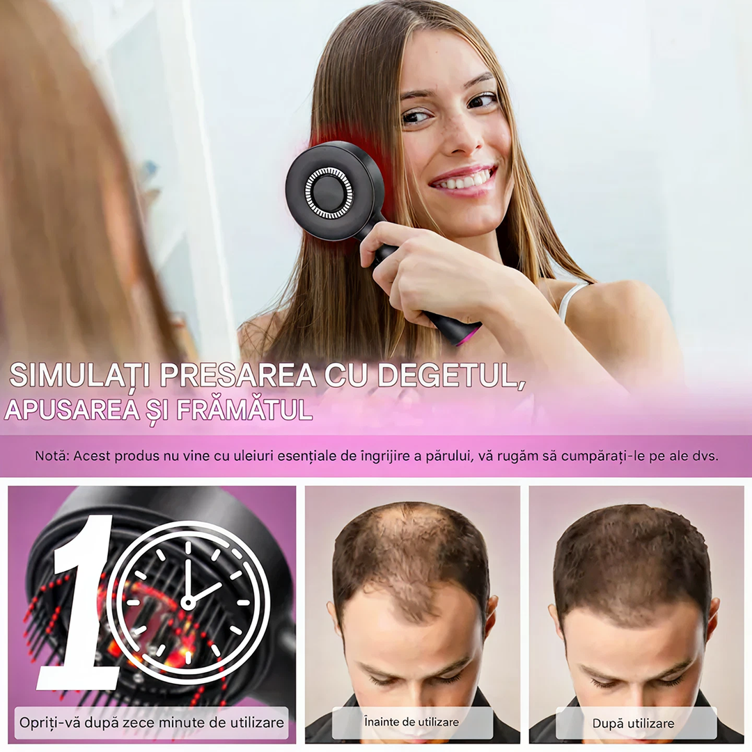Perie Electrica Masaj Scalp 630nm LED Infrarosu | 3 Moduri Masaj | Aplicator Ulei 6 ml | IPX7 | 1400 mAh | USB-C - imagine 4