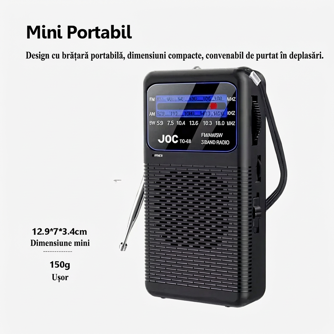 PROMO 1+1 | Radio Portabil | AM FM SW | Mufa Casti 3.5mm Lumina LED | Dimensiuni Compacte | Negru - imagine 2