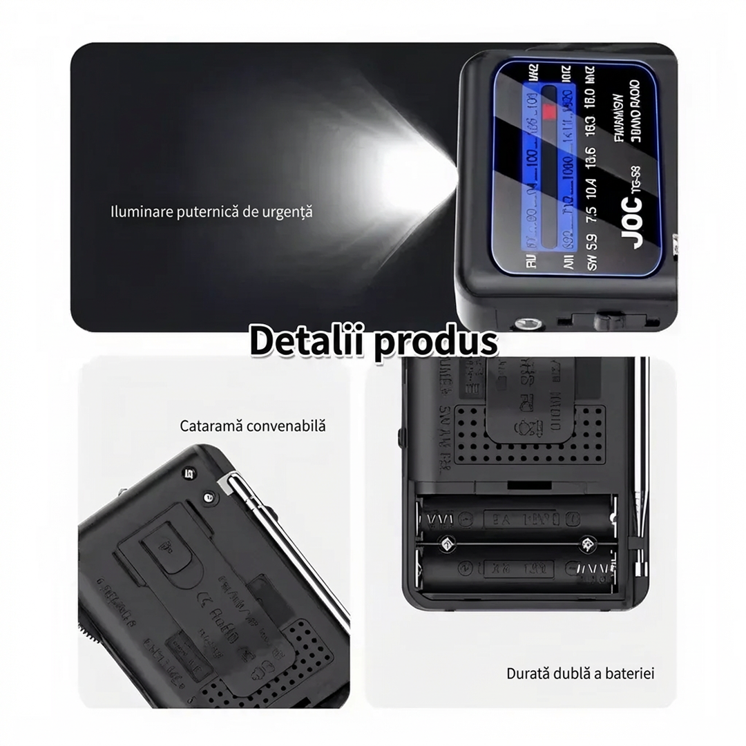 PROMO 1+1 | Radio Portabil | AM FM SW | Mufa Casti 3.5mm Lumina LED | Dimensiuni Compacte | Negru - imagine 3