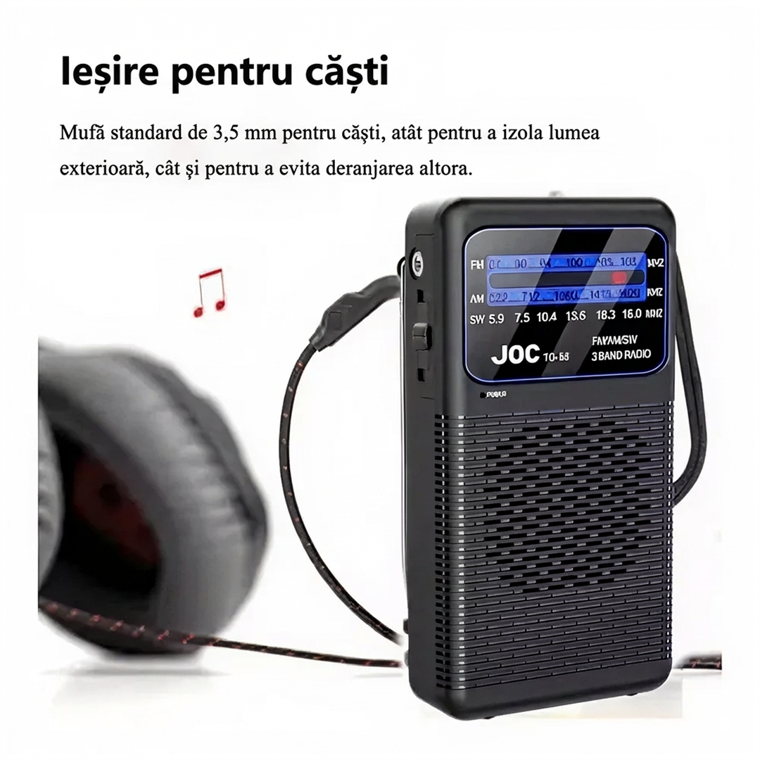 PROMO 1+1 | Radio Portabil | AM FM SW | Mufa Casti 3.5mm Lumina LED | Dimensiuni Compacte | Negru - imagine 4