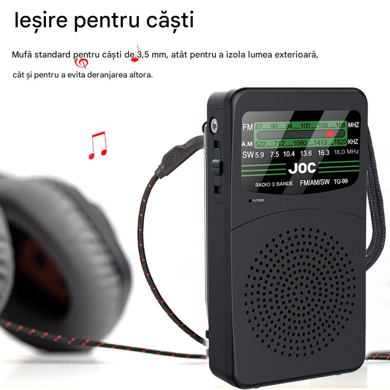 Radio Portabil | AM FM SW | Difuzor 3W Antena Retractabila | Mufa Casti 3.5mm | Compact | Baterii Incluse - imagine 2