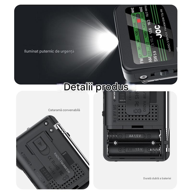 Radio Portabil | AM FM SW | Difuzor 3W Antena Retractabila | Mufa Casti 3.5mm | Compact | Baterii Incluse - imagine 3