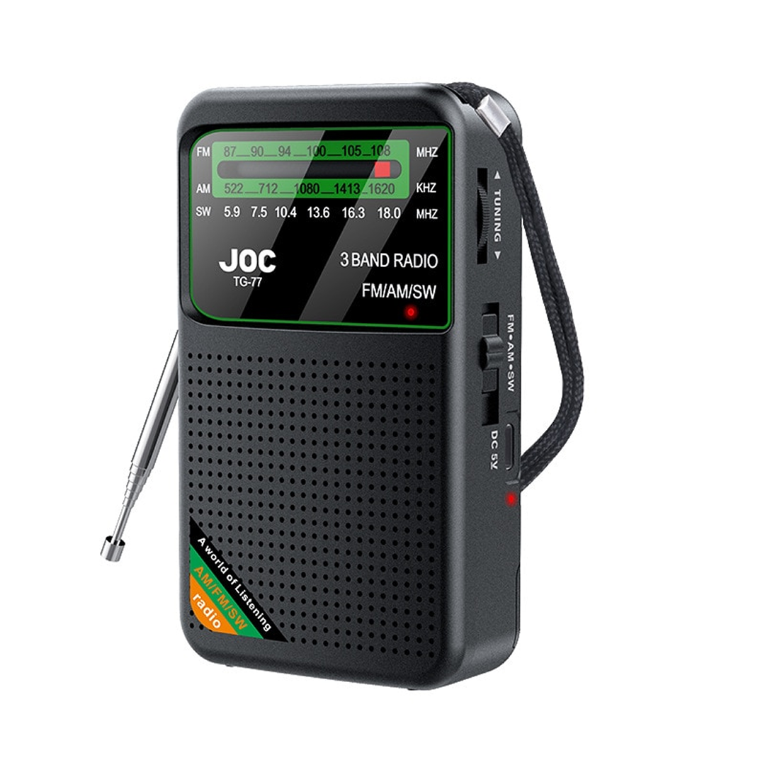 Radio Portabil | AM FM SW Stereo | USB-C Acumulator 1000mAh Mufa Casti | Difuzor 3W | Negru
