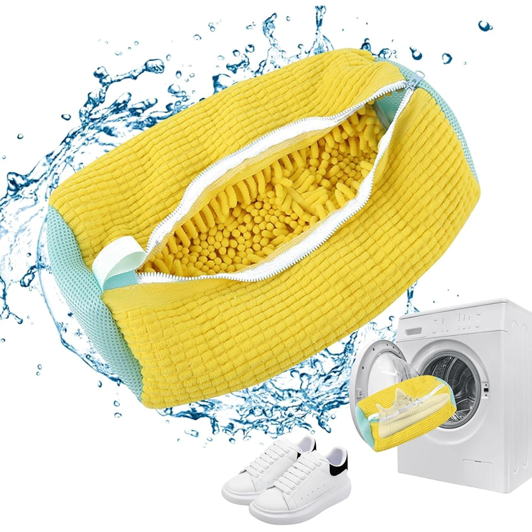 Set 2x Sac Spalat Pantofi 39x19 cm | Protectie Incaltaminte si Masina | Fermoar Rezistent | Galben - imagine 5