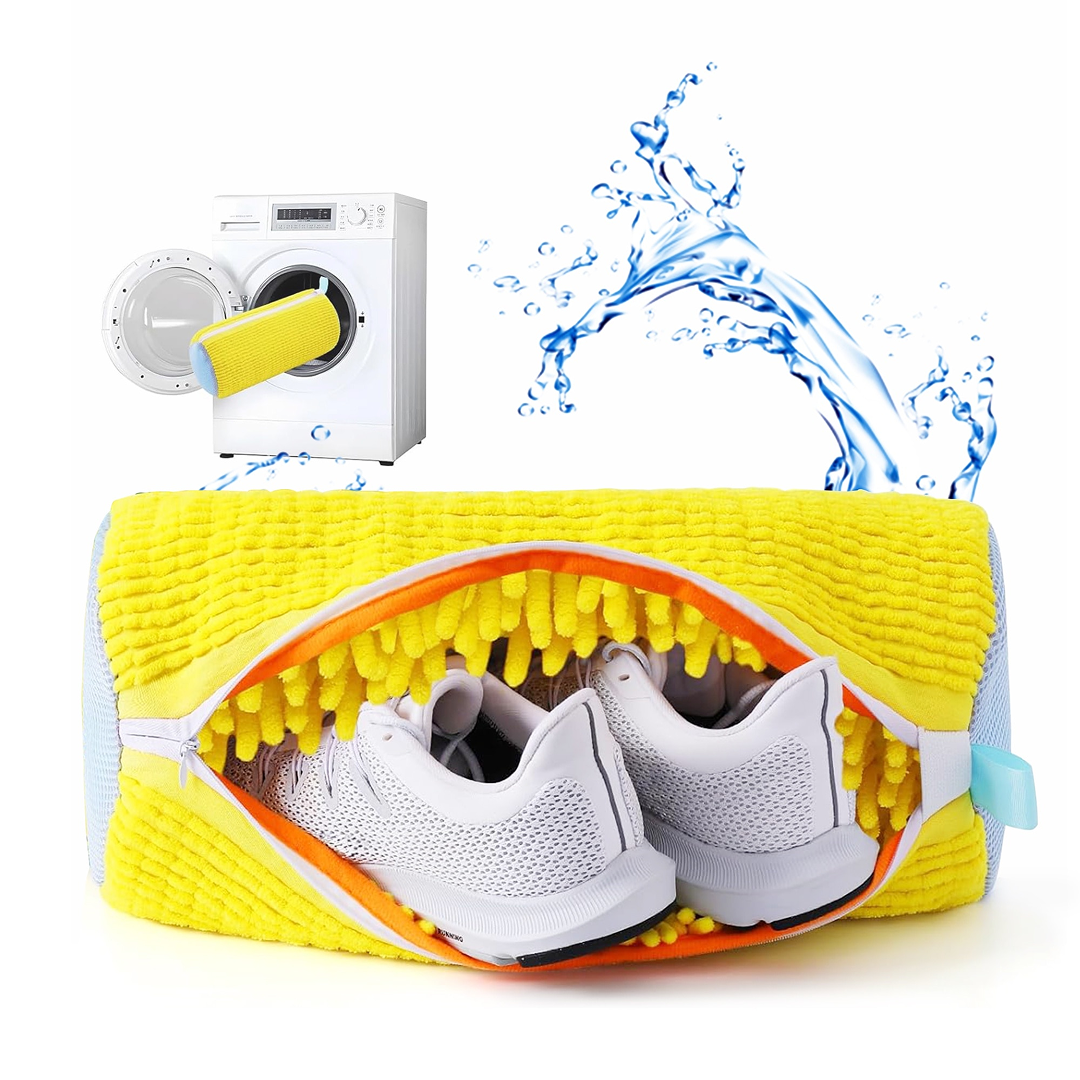 Set 2x Sac Spalat Pantofi 39x19 cm | Protectie Incaltaminte si Masina | Fermoar Rezistent | Galben - imagine 3