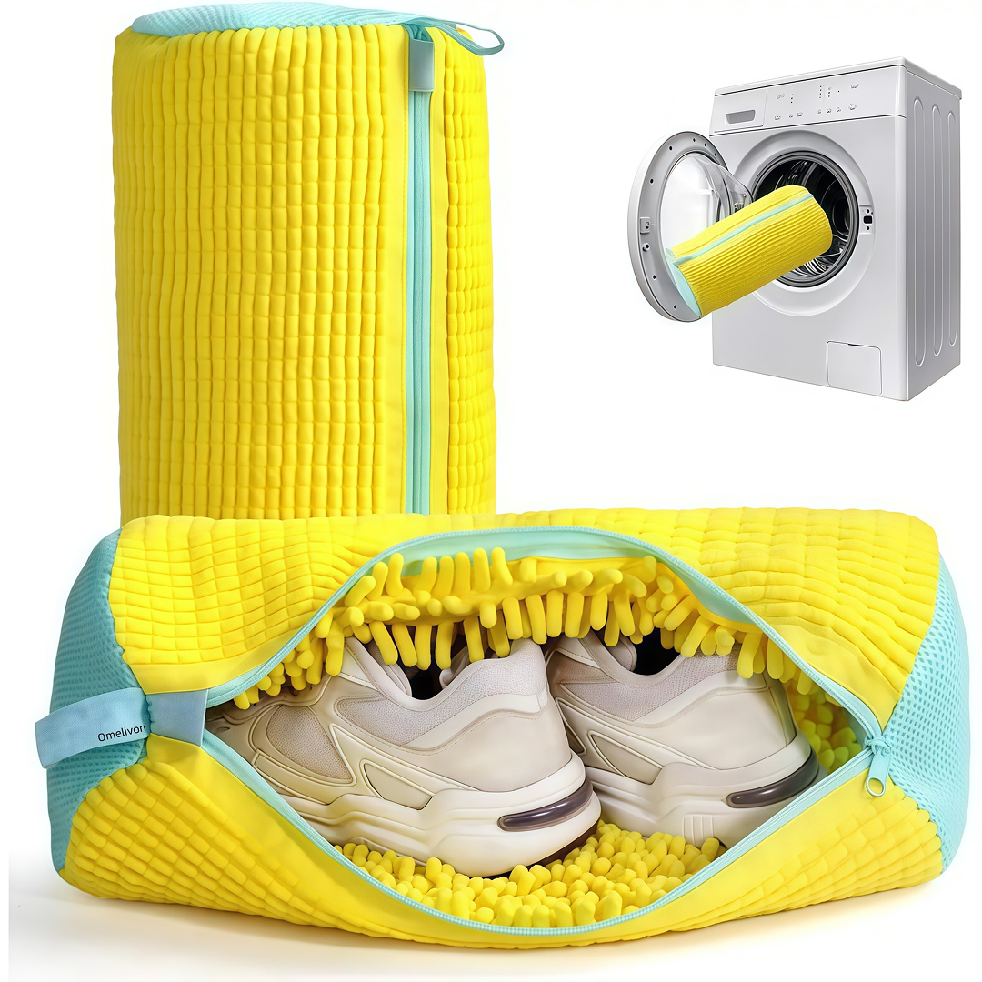 Sac Spalat Pantofi 39x19 cm | Protectie Incaltaminte si Masina | Fermoar Rezistent | Galben - imagine 4