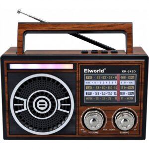 Radio Portabil Retro cu Maner | AM FM SW Bluetooth 5.3 TWS | USB TF Difuzor Disco | Baterie Reincarcabila | Maro