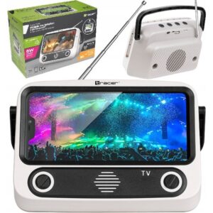 Suport Telefon Cu Difuzor Bluetooth | Antena Extensibila | Design Retro TV | 1200mAh | Gri