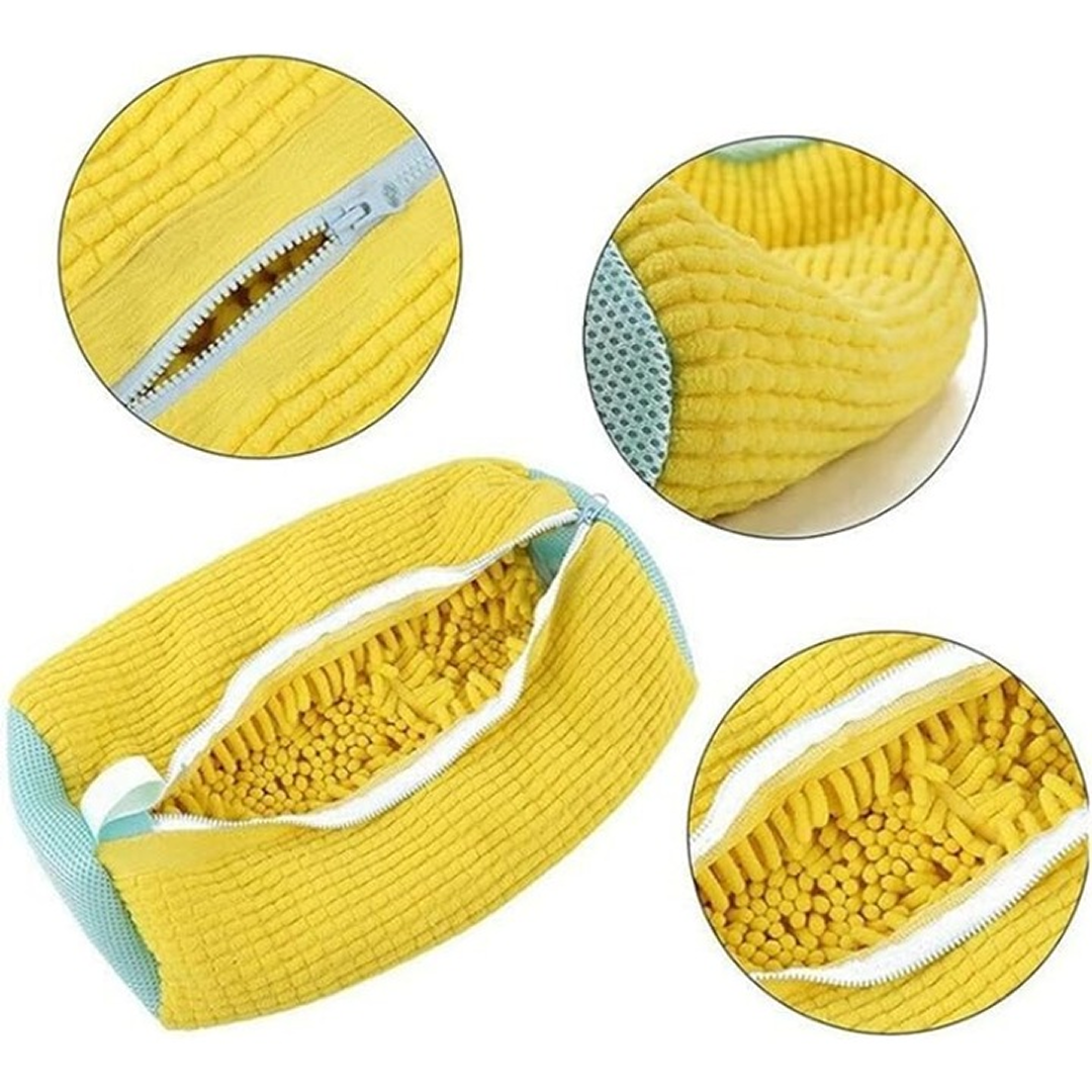Set 2x Sac Spalat Pantofi 39x19 cm | Protectie Incaltaminte si Masina | Fermoar Rezistent | Galben - imagine 7