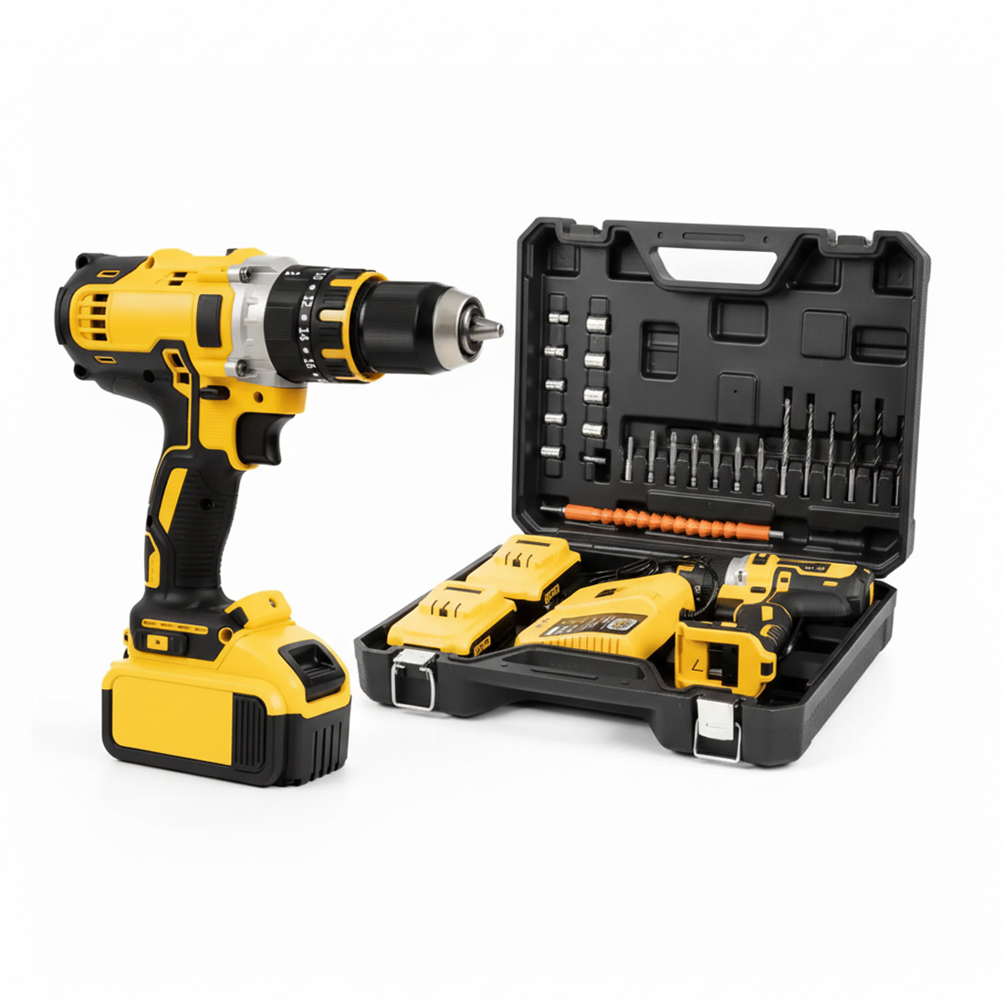Bormasina Cu Percutie 48V | 2 Acumulatori Li-Ion | 2 Trepte Viteza 0-1500 RPM | 45 Nm | Set Accesorii + Cutie Transport