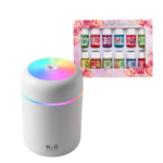 Umidificator Si Difuzor Aromaterapie Cu Ultrasunete | 300 ml | LED 7 Culori | + Set 12 Uleiuri Esentiale x 3 ml