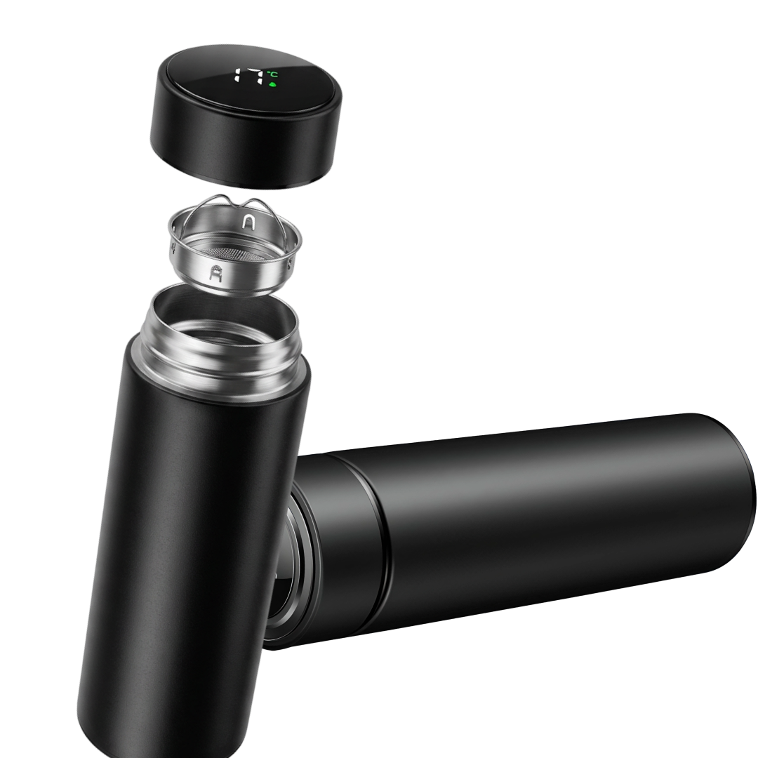 PROMO 1+1 Termos Inteligent Cu Afisaj Temperatura | 500 ml | Inox | Capac LED Touch | Etans | Negru