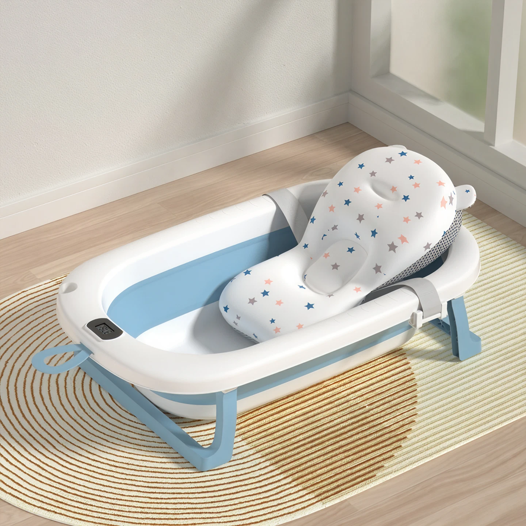 Set Cadita Pliabila 76 Cm Cu Termometru Digital, Dop Scurgere Si Suport Textil Universal - imagine 4