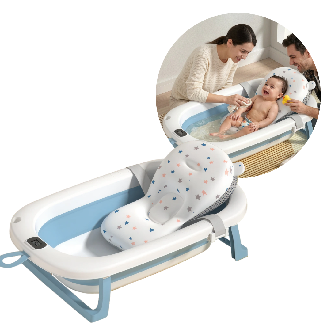 Set Cadita Pliabila 76 Cm Cu Termometru Digital, Dop Scurgere Si Suport Textil Universal