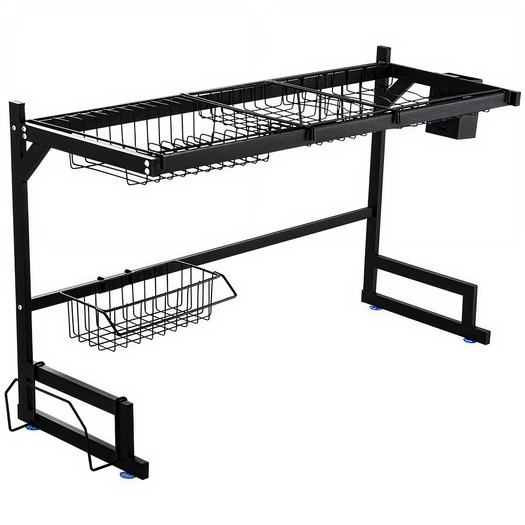 Suport Scurgator Vase Peste Chiuveta | 85 cm | Organizator Bucatarie | Otel Inoxidabil | Negru - imagine 2