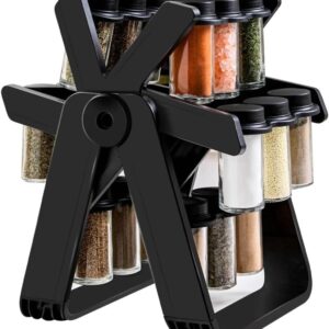 Organizator Rotativ Pentru Condimente | 18 Borcane Din Sticla | Suport 360° | Organizare Bucatarie