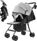 Carucior Bebe Pliabil Ultra Usor 4.2kg | Spatar Reglabil 95-175° | Centura 5 Puncte | Copertina Extensibila | Roti 360° | Cos Depozitare