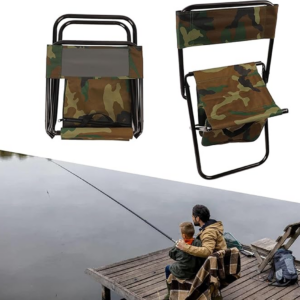 Promo 1+1 Scaun Camping Pliabil | Material Oxford Impermeabil | Structura Otel Antirugina | Compact Si Usor Transport | Camuflaj