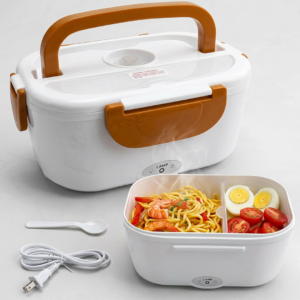 Caserola Electrica Pentru Mancare Cu Incalzire | 1.05L | 2 Compartimente | 40W | Alb Portocaliu
