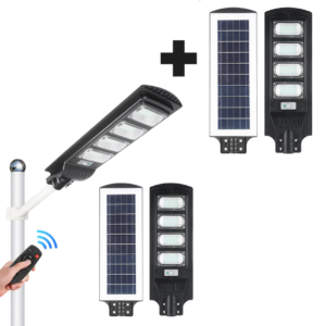 Promotie 1+1 Lampa Stradala Solara 200W | 4 COB | Proiector LED Cu Panou Solar Incorporat Si Telecomanda