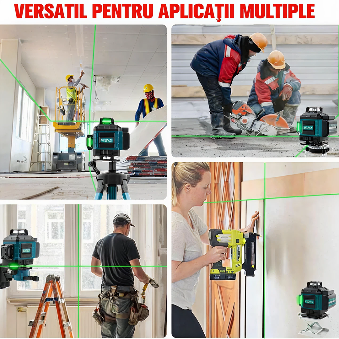 Nivela Laser Profesionala 4D 16 Linii Verde 360° | Autonivelare | 2 Acumulatori | Trepied + Telecomanda | Set Complet Constructii - imagine 7