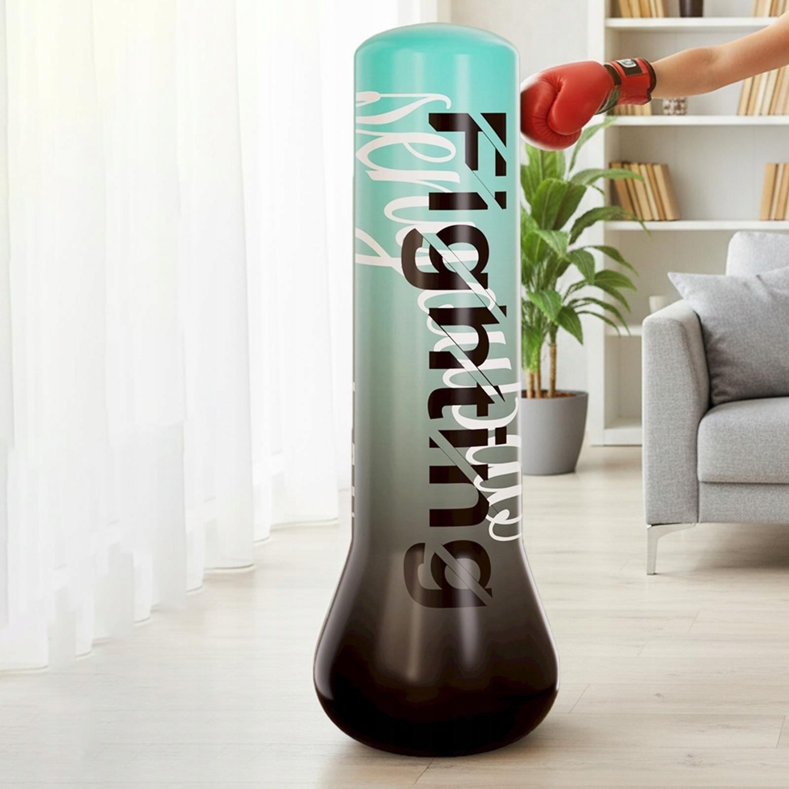 Sac de box gonflabil pentru copii si adulti, autoportant, 120 cm, bază cu apă, PVC rezistent, albastru - imagine 9