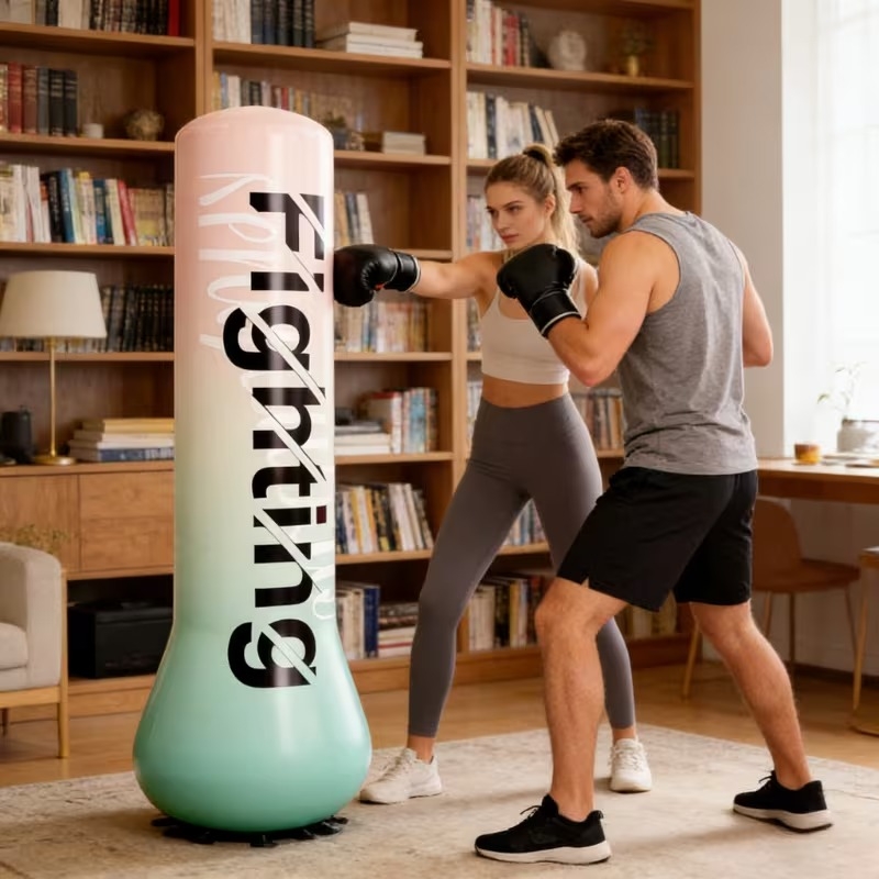 Sac de box gonflabil pentru copii si adulti, autoportant, 120 cm, bază cu apă, PVC rezistent, albastru - imagine 5