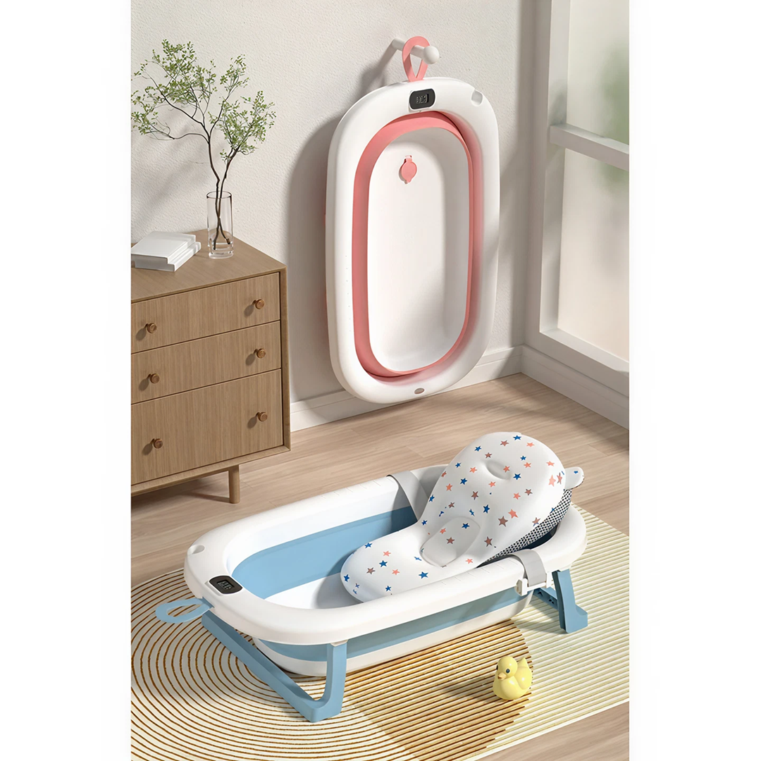 Set Cadita Pliabila 76 Cm Cu Termometru Digital, Dop Scurgere Si Suport Textil Universal - imagine 6