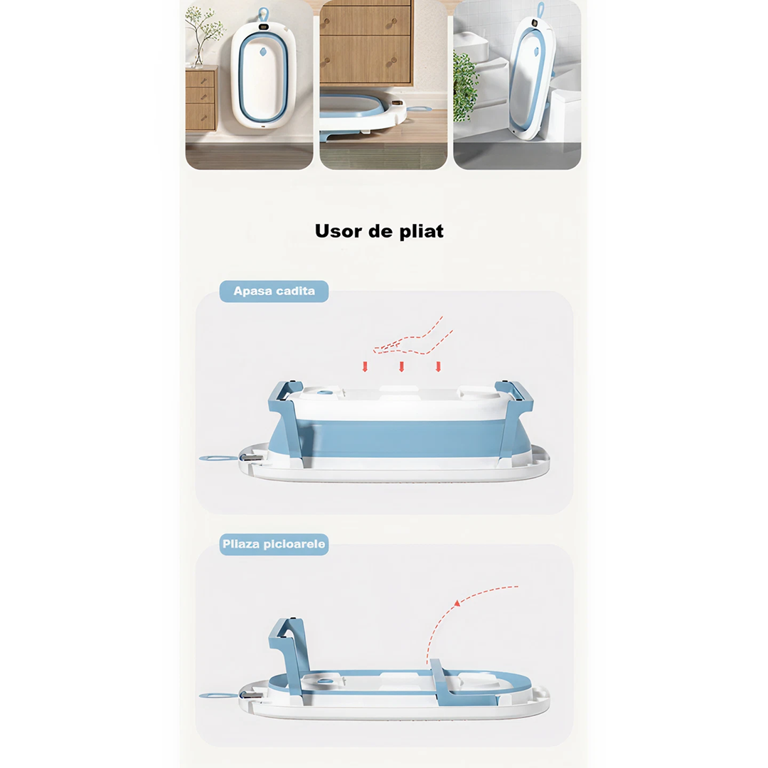 Set Cadita Pliabila 76 Cm Cu Termometru Digital, Dop Scurgere Si Suport Textil Universal - imagine 7