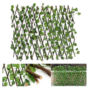 Promo 1+1 Gard Decorativ Extensibil Frunze Verzi | 100x100 cm | Intimitate Balcon Gradina Terasa | Lemn Salcie | Rezistent Exterior