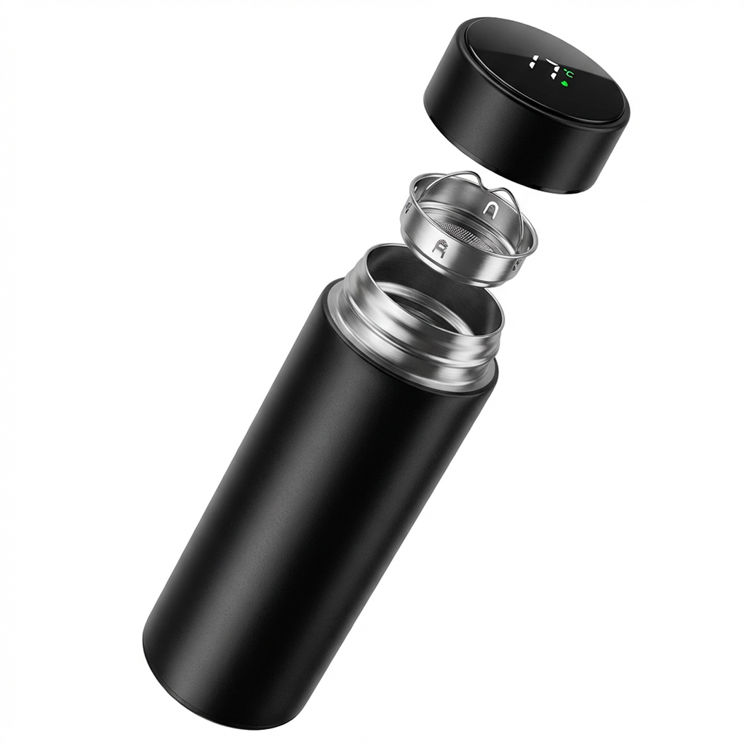 PROMO 1+1 Termos Inteligent Cu Afisaj Temperatura | 500 ml | Inox | Capac LED Touch | Etans | Negru - imagine 6