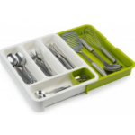 Organizator Sertar Bucatarie Extensibil | Suport Tacamuri 4 Compartimente | Ajustabil 29-48 cm | Polipropilena | Alb Verde