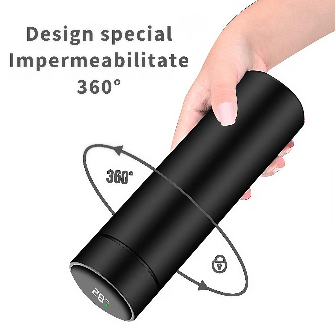 PROMO 1+1 Termos Inteligent Cu Afisaj Temperatura | 500 ml | Inox | Capac LED Touch | Etans | Negru - imagine 7